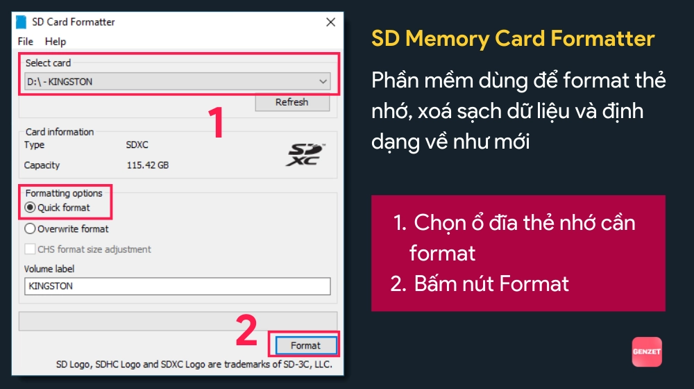 Format thẻ nhớ bằng SD Card Formatter